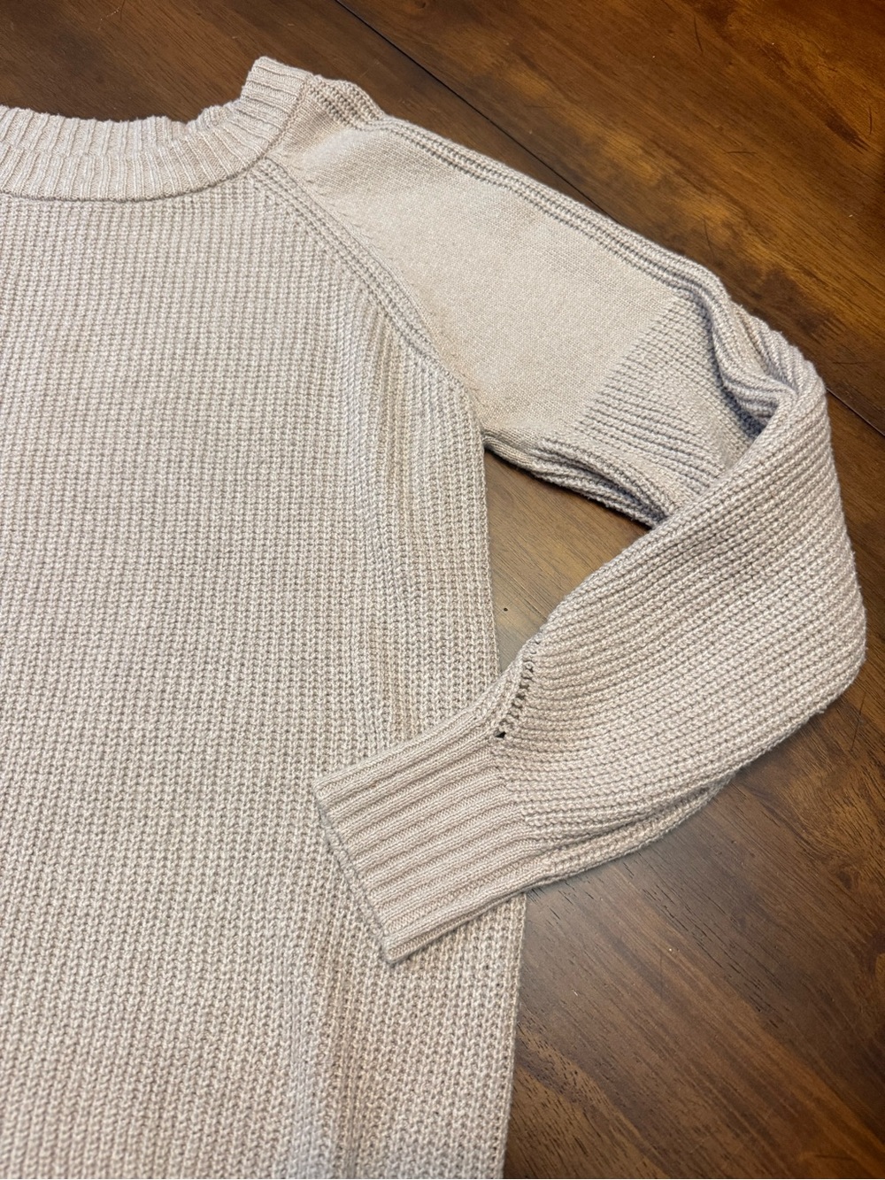 Pink Clover Light Beige Ribbed Raglan Pullover Sweater - Picture 5 of 15